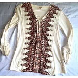 REBA Womens Top SMALL Multicolor Embellished Knit 3/4 Sleeve Rhinestones Boho